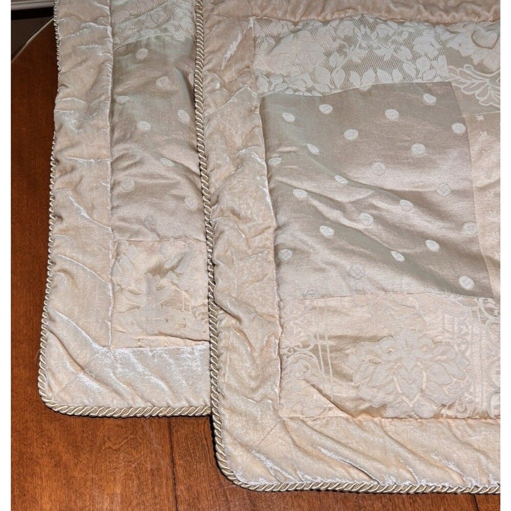 2 Croscill King Shams Cream Renaissance Velvet Brocade Patchwork 32X26”